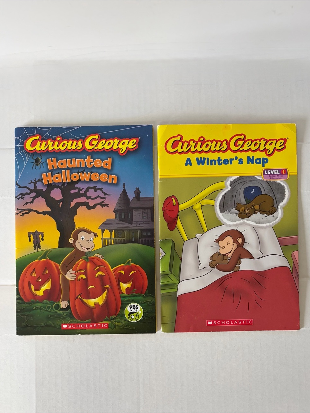 Lot of 2 Curious George Books Scholastic, Hunted Halloween & Winter Nap